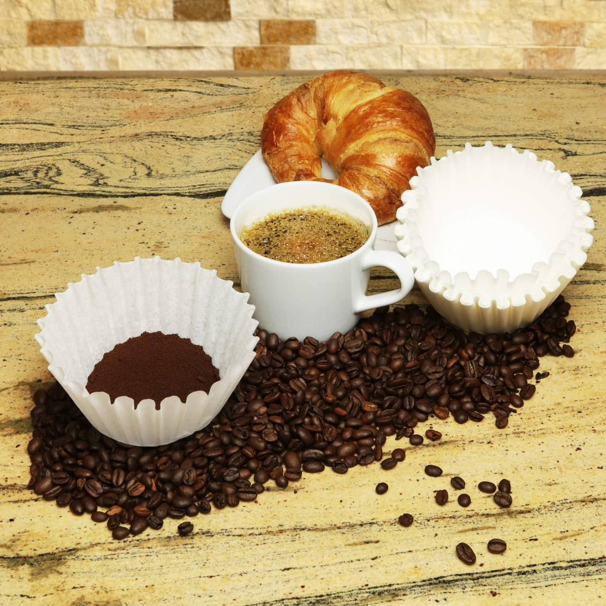 White coffee filter basket cups with ruffled edges