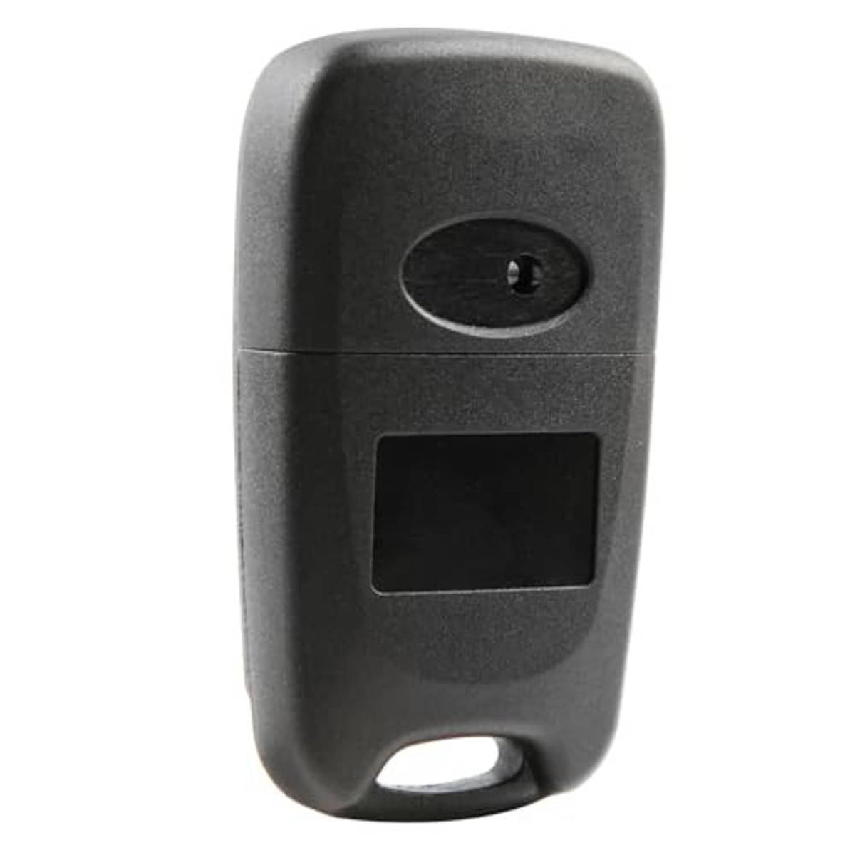 Black flip key fob case back view with key slot and oval button cover