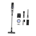 Black cordless stick vacuum kit with detachable tools and floor brush head
