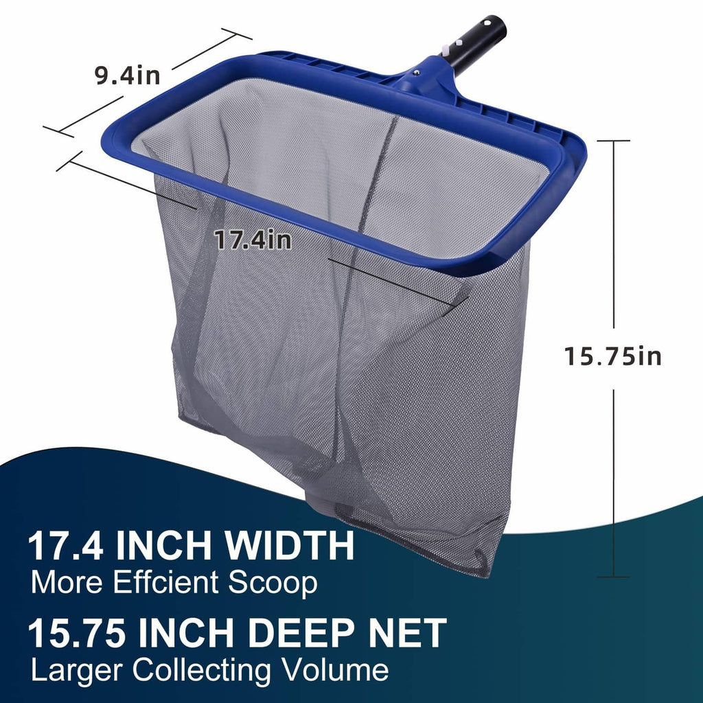 Deep pool skimmer net, 17.4 in wide and 15.75 in deep, navy frame, gray mesh