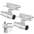 Silver metal rolling gate clamp set with tubular brackets and U-bolt hardware