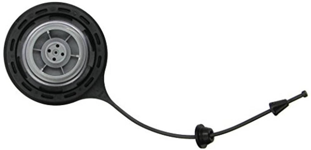 Fuel cap with vent hose and spring valve, black housing with metal insert