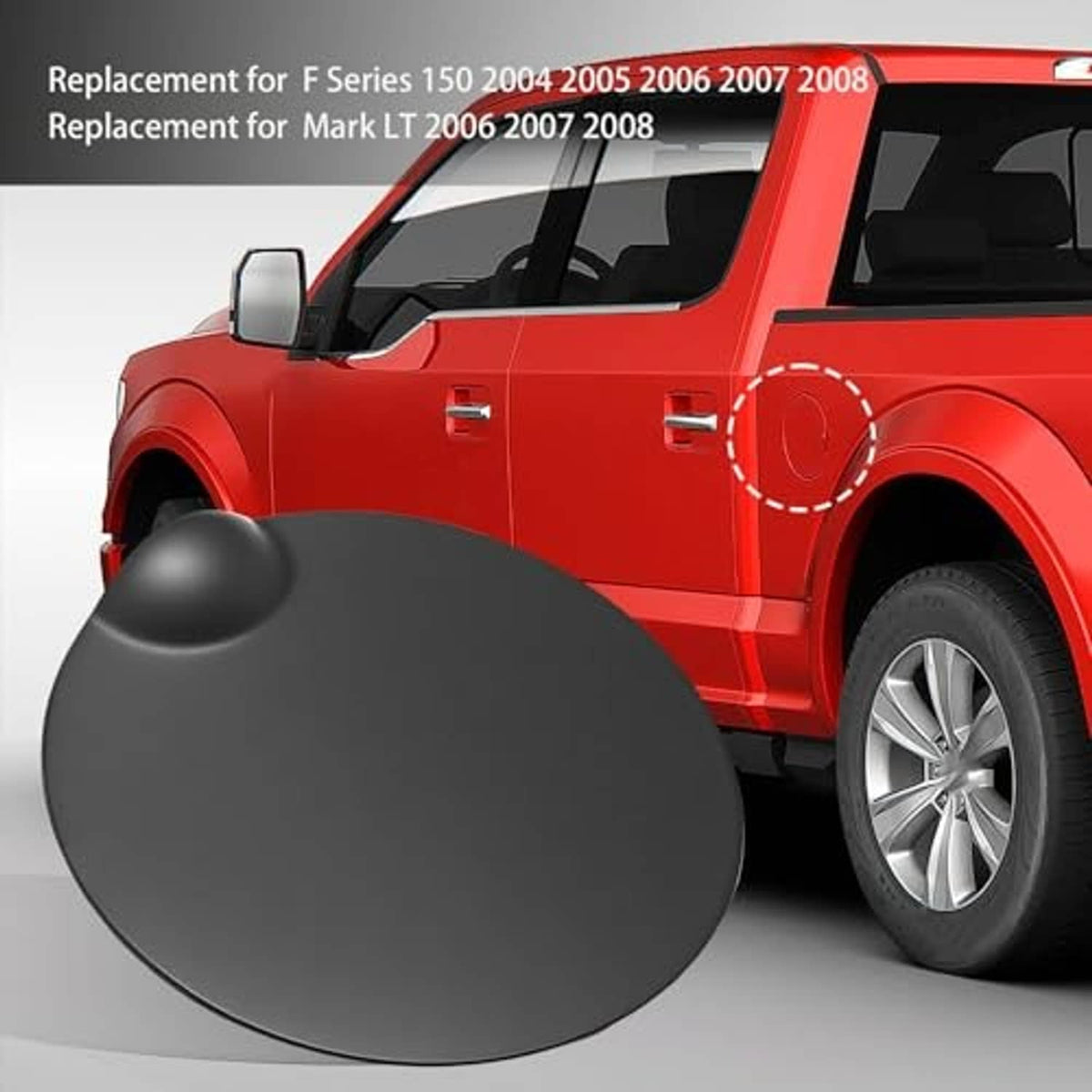 Fuel tank door filler cover, matte dark gray round cap with raised nozzle
