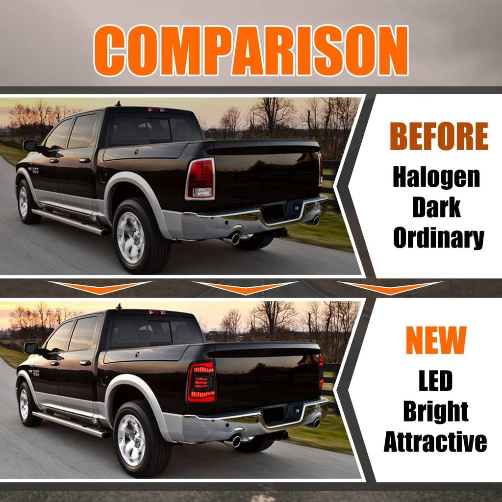 Pickup truck with installed smoked LED tail lights, red LED bars glowing