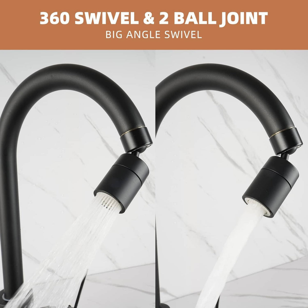 Matte black 360-degree swivel faucet aerator with angled water stream
