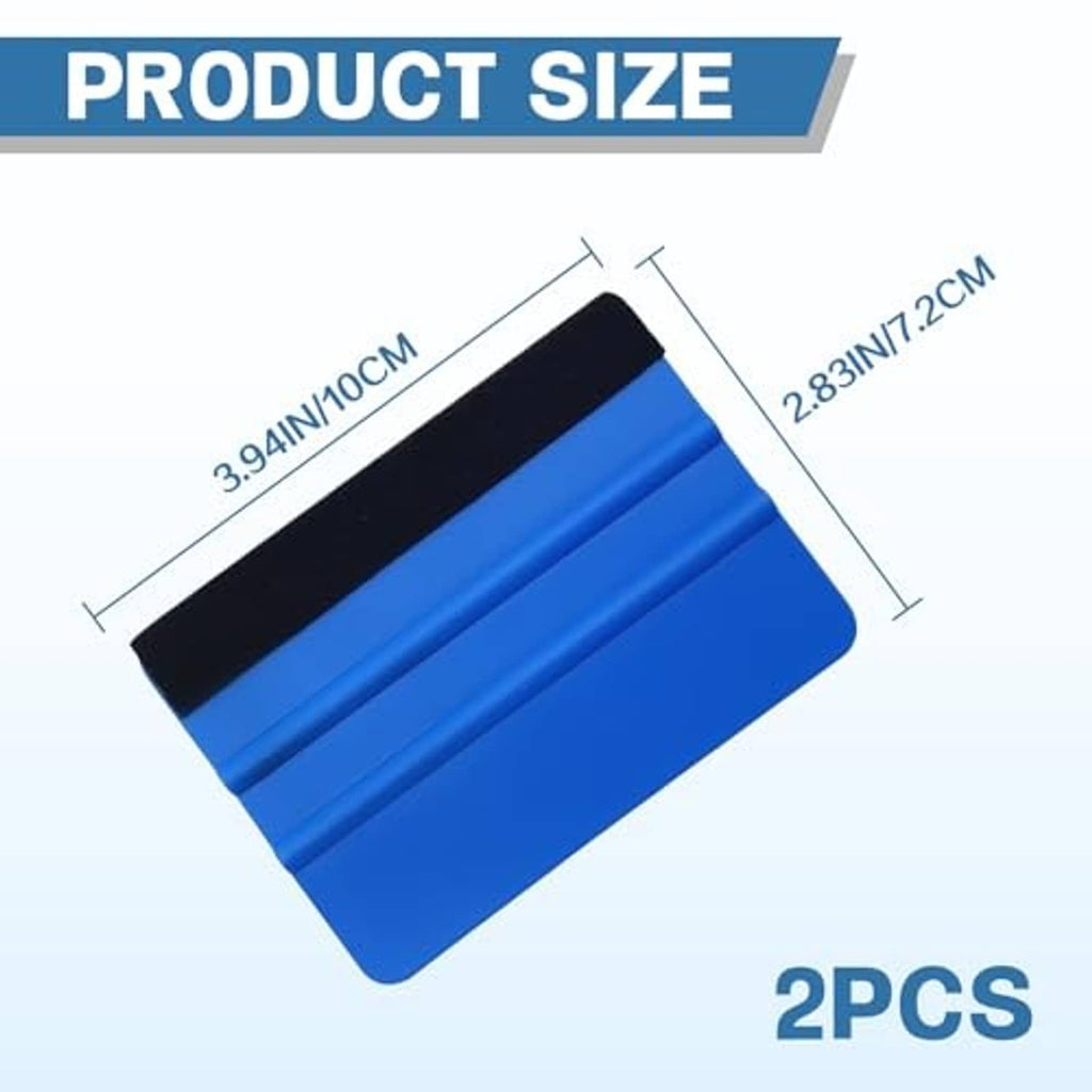 Blue felt edge squeegee scraper pair with black edge, size shown
