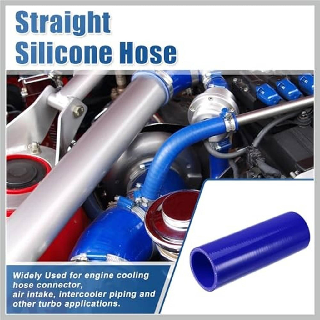 Blue straight silicone hose coupler, thick-walled tube shown by its open end