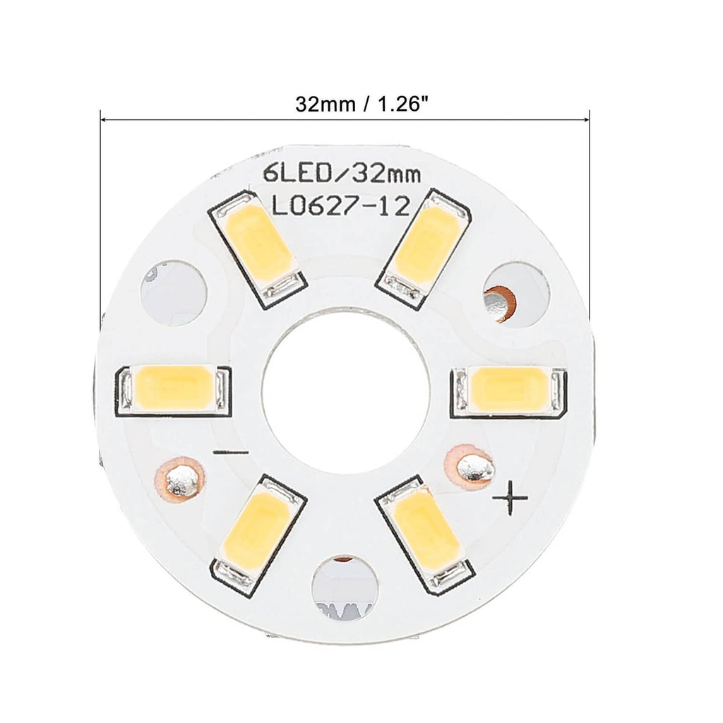 32mm natural white LED light chip board with six SMD LEDs and size marking