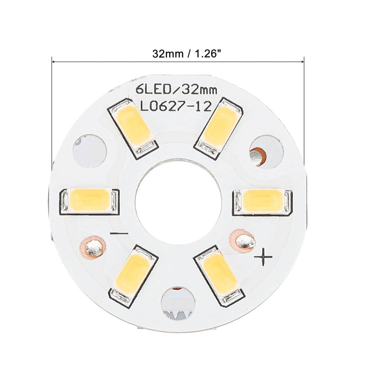 32mm natural white LED light chip board with six SMD LEDs and size marking