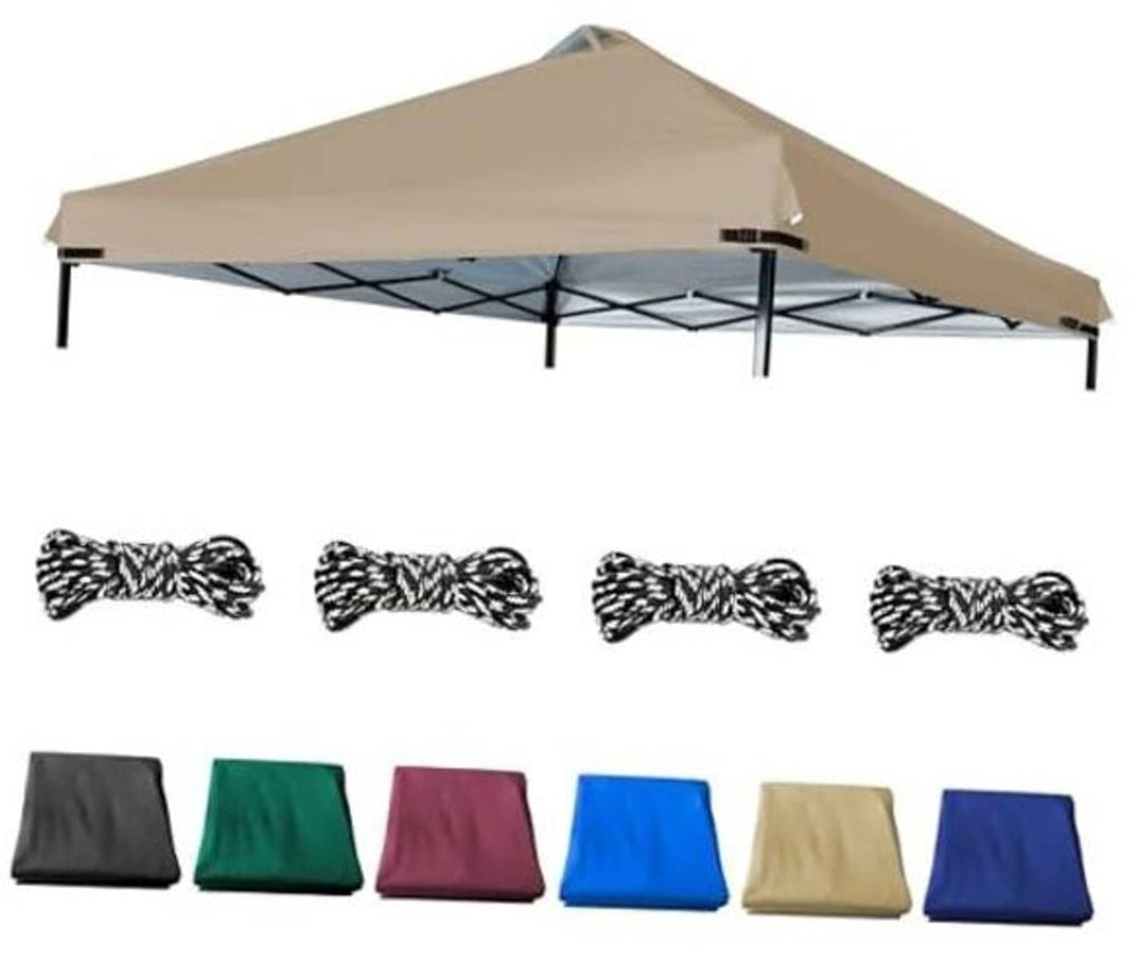 Khaki canopy replacement top with black frame and adjustable corner straps