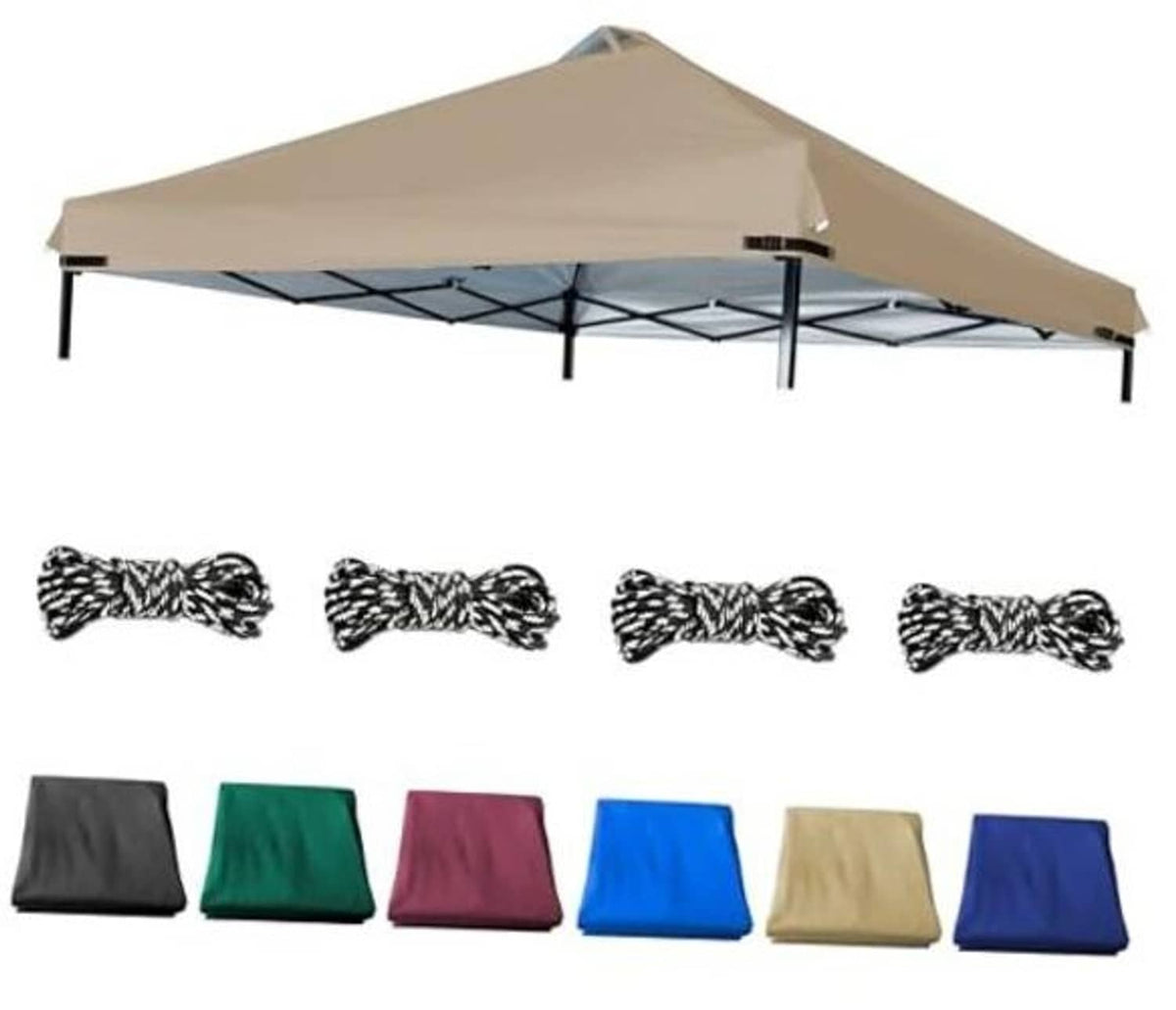 Khaki canopy replacement top with black frame and adjustable corner straps
