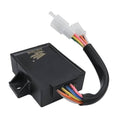 Black CDI ignition box with multi-color wire harness and white connector plugs