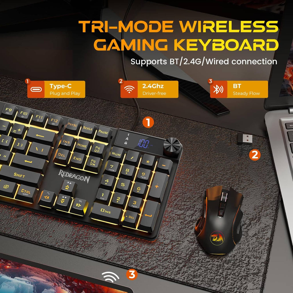 Redragon K521 Pro tri-mode wireless gaming keyboard with RGB keys and volume dial