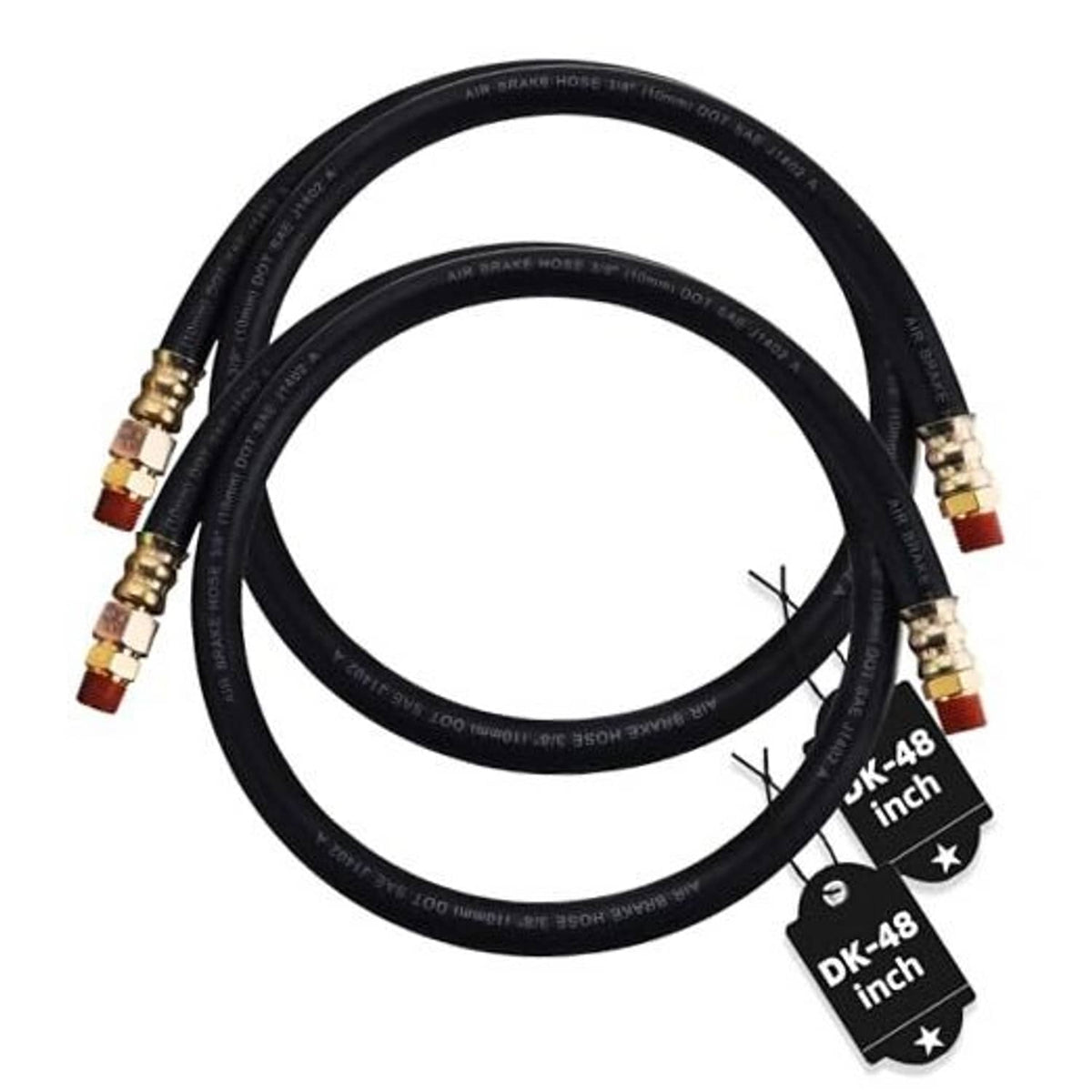 48-inch black air brake hose 2-pack with brass swivel fittings on both ends