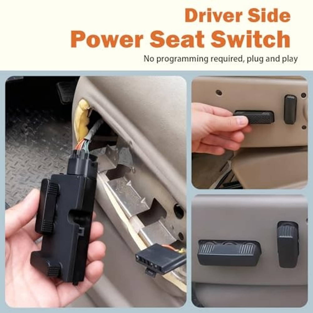 Power seat switch assembly with black housing and attached connector