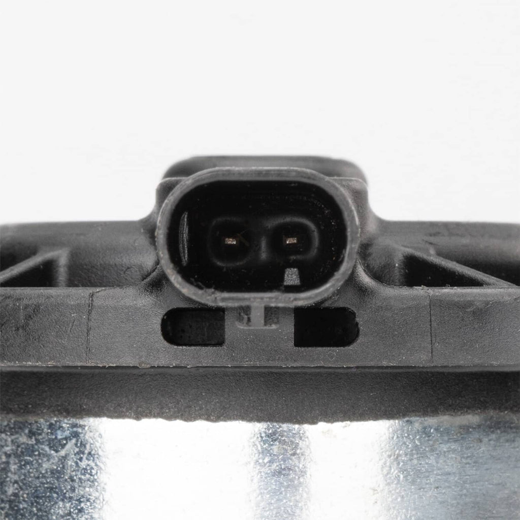 Electrical connector on camshaft phaser actuator, two-pin plug on black housing