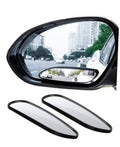 Black oval blind spot mirror with horizontal viewing lens and curved mounting base strips.