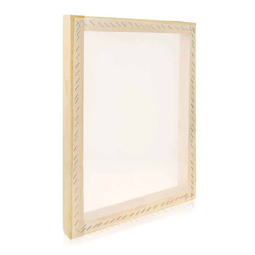 Light wood silk screen printing frame with mesh, rectangular printing area