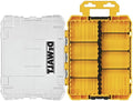 DEWALT medium small parts organizer case with yellow interior and black divider racks