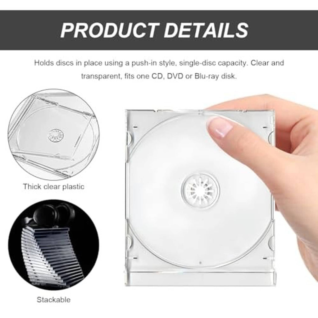 Clear single CD jewel case with disc, hand pointing at the front cover