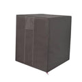 Brown fitted air conditioner cover for an outside central AC condenser, cube shape.