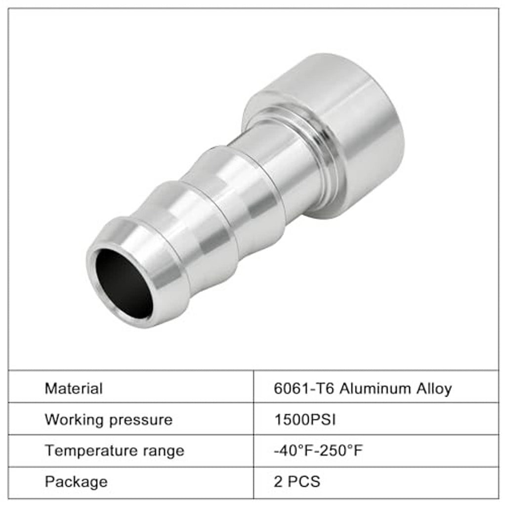 Metal hose barb tail nipple adapter with open port and barbed end, chrome finish