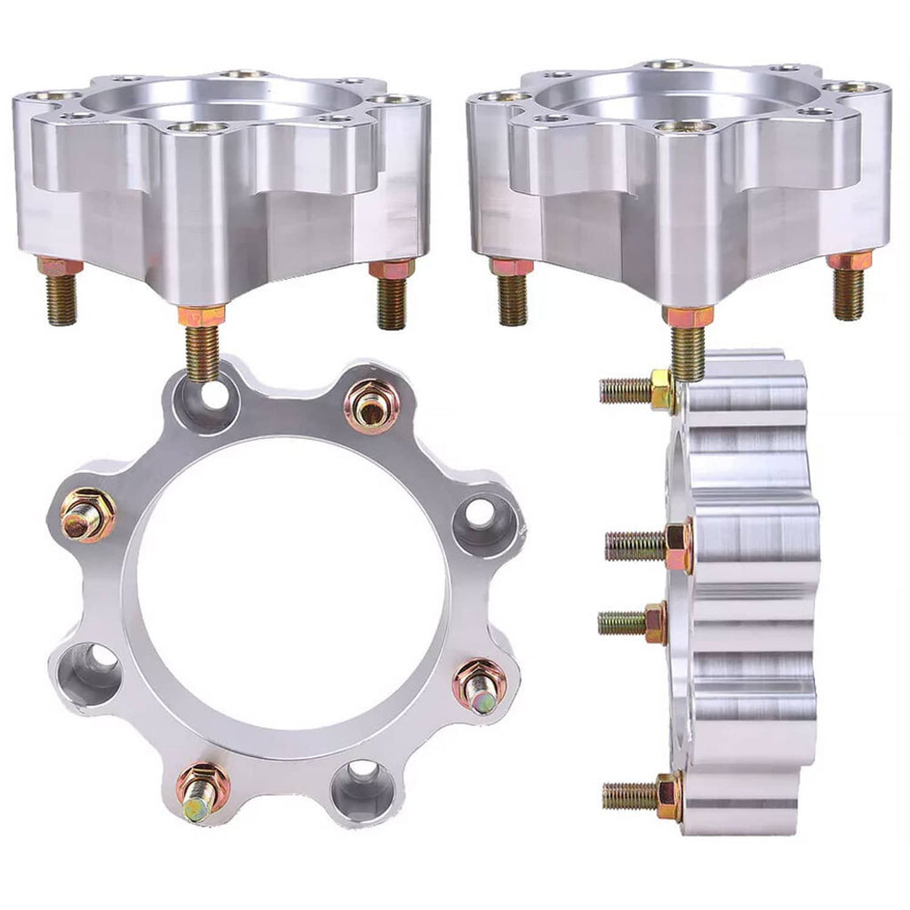 Silver front and rear wheel spacers with bolts; front ring and spacer thickness shown