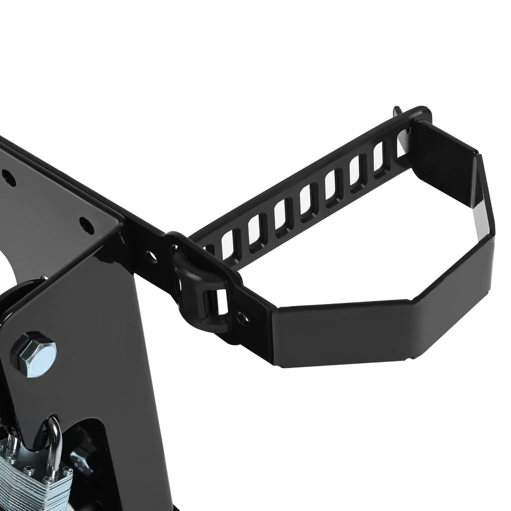 Black adjustable trailer rack frame with slotted support and side mounting holes