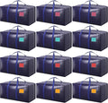 Set of extra-large blue moving storage bags with carry handles and colored label patches