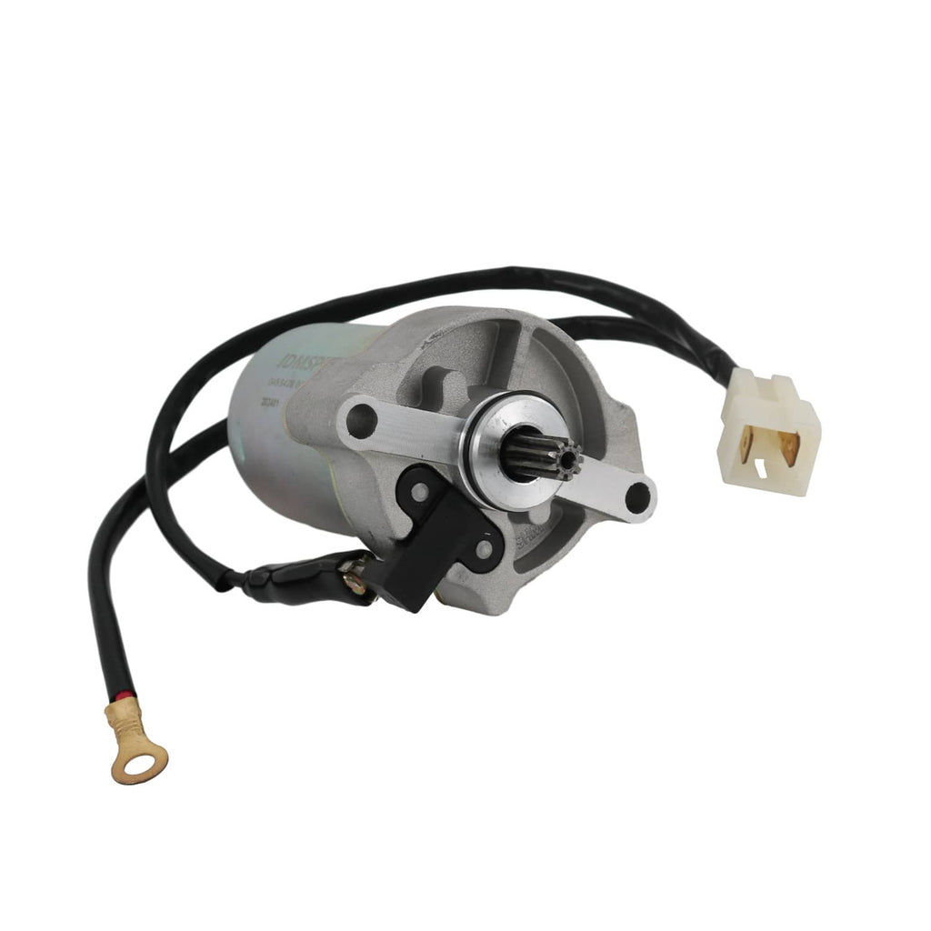 Polaris starter motor assembly with black wires and white connector plugs