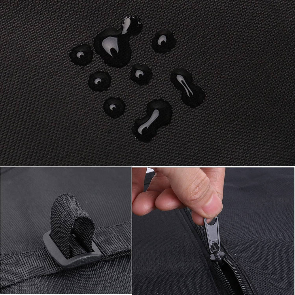 Black guitar bag fabric with grommets and zipper detail on the front