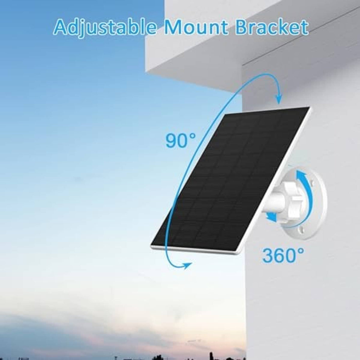 Adjustable solar panel wall mount with 360° rotation and two black solar panel faces