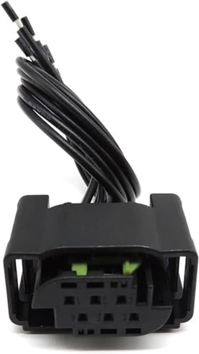 Throttle body 6-pin wiring connector with green contacts and bundled black wires