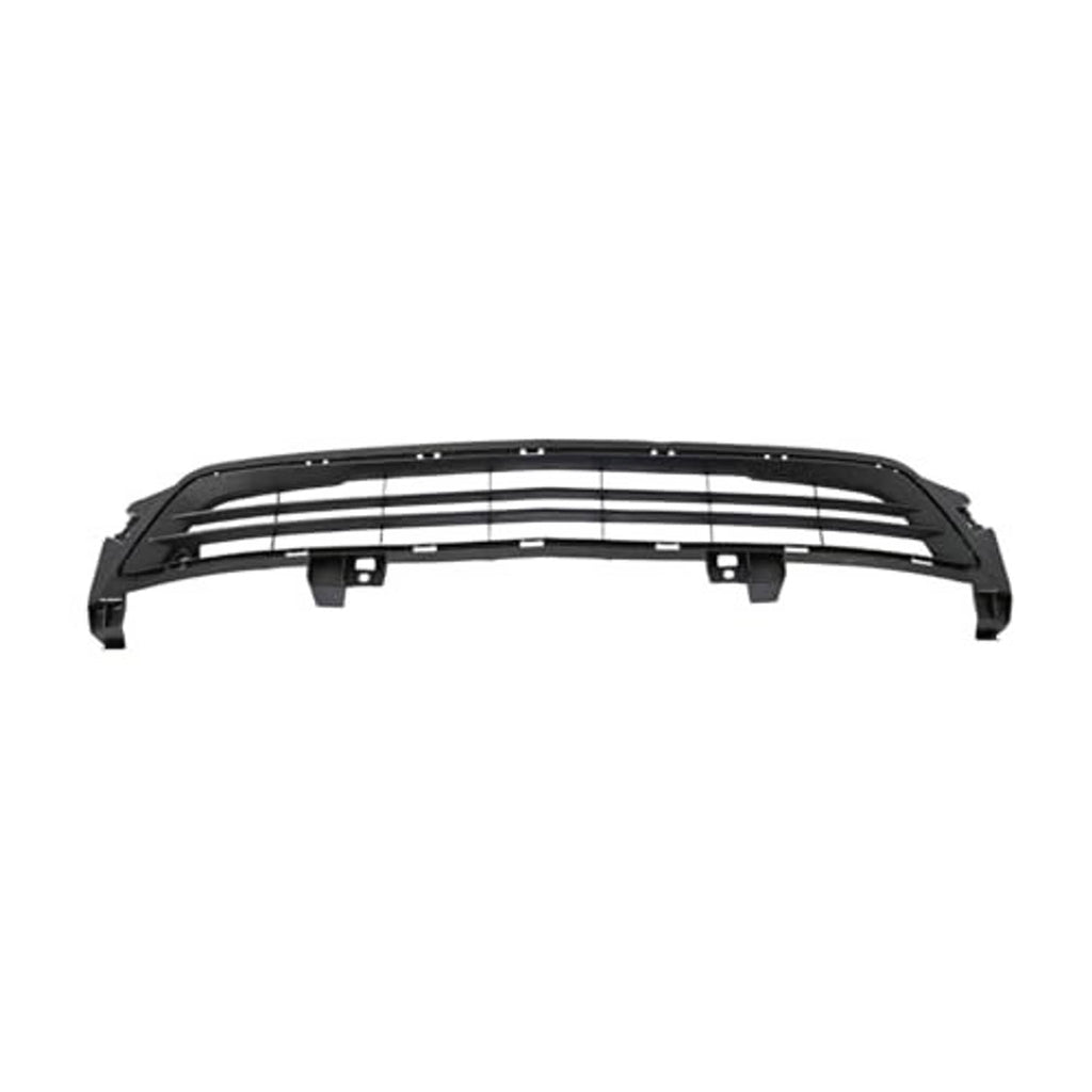 Front bumper lower grille insert with curved black frame and horizontal openings