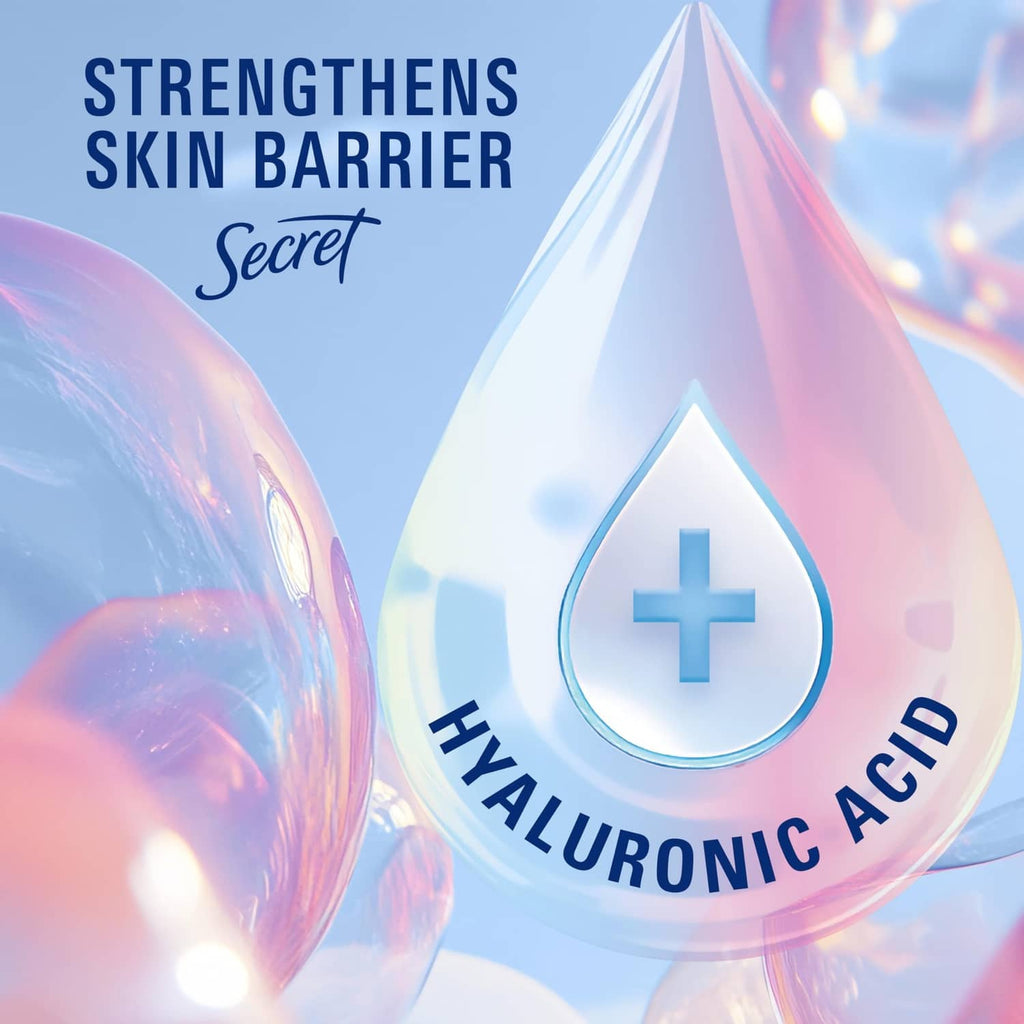 Secret Clinical antiperspirant graphic featuring hyaluronic acid droplet
