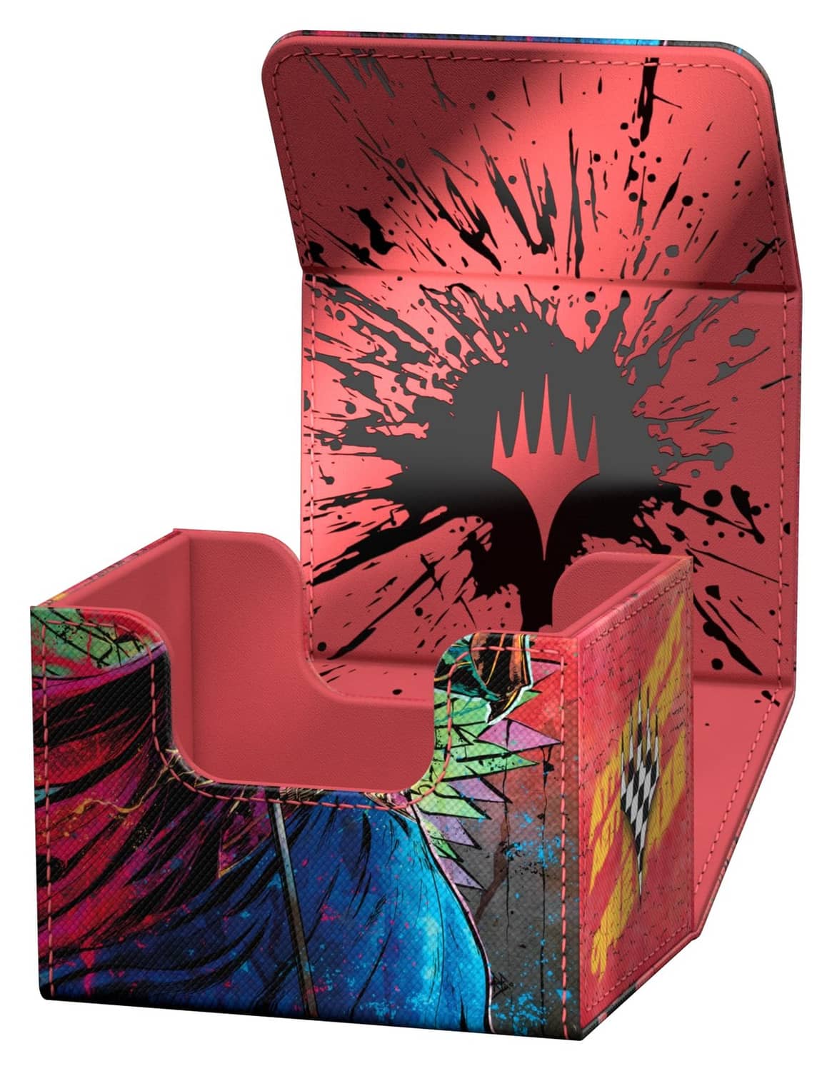 Ultimate Guard Sidewinder deck box open, red interior with black burst graphic