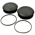 Two dark gray caster fork plastic caps with black O-ring seals (2 pack)