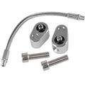 Braided coolant bypass hose kit with metal fittings and mounting blocks