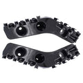 Set of two front bumper bracket retainer mounts, black plastic, with mounting clips