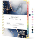 Navy marble academic planner, 8.5x11 spiral-bound weekly-monthly, 2026–2027