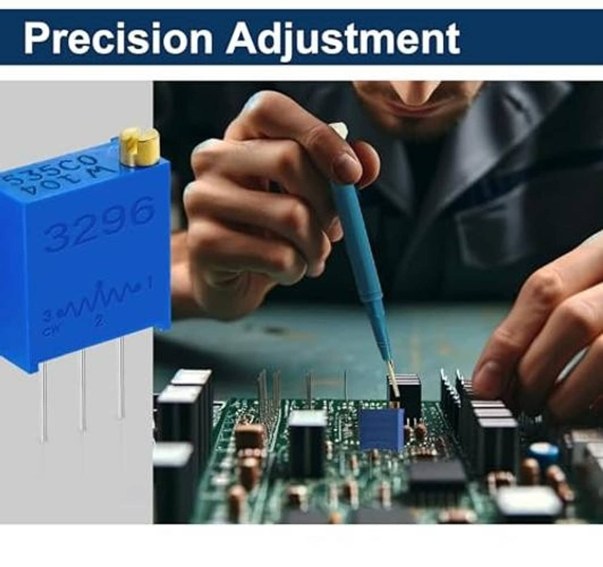 3296W blue square multiturn trimmer potentiometer with gold adjustment top and three pins
