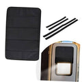 Foldable black RV door window shade cover with two black fastening strips