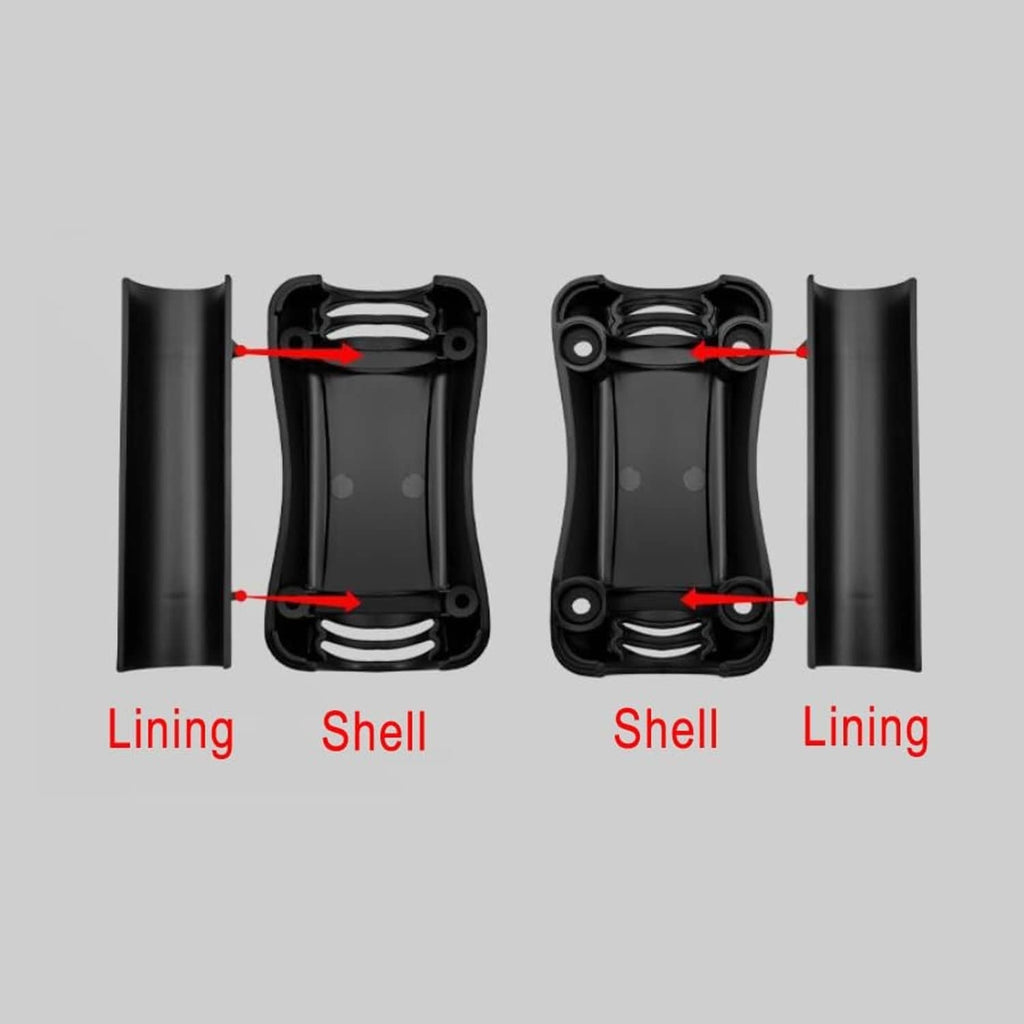 Black bumper block shell and lining diagram with neon reflective insert