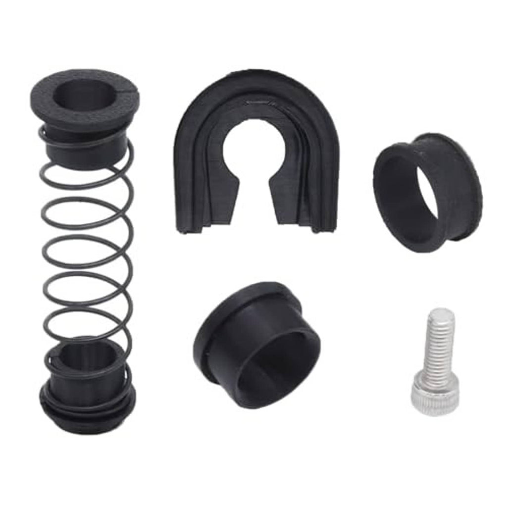Black gearbox repair kit parts set with spring, U-shaped bushing, sleeve, and screw