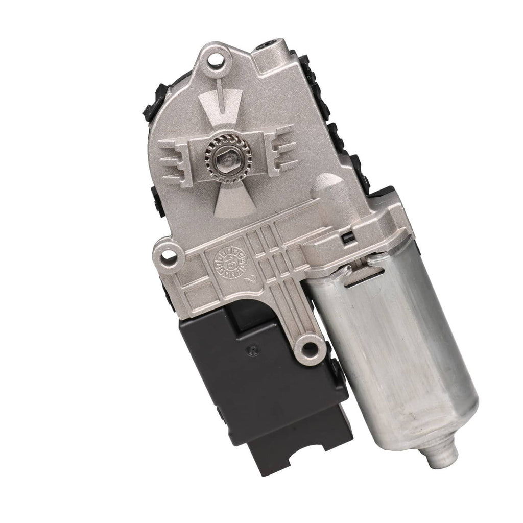 Sunroof moon roof motor with silver actuator body and black gear cover