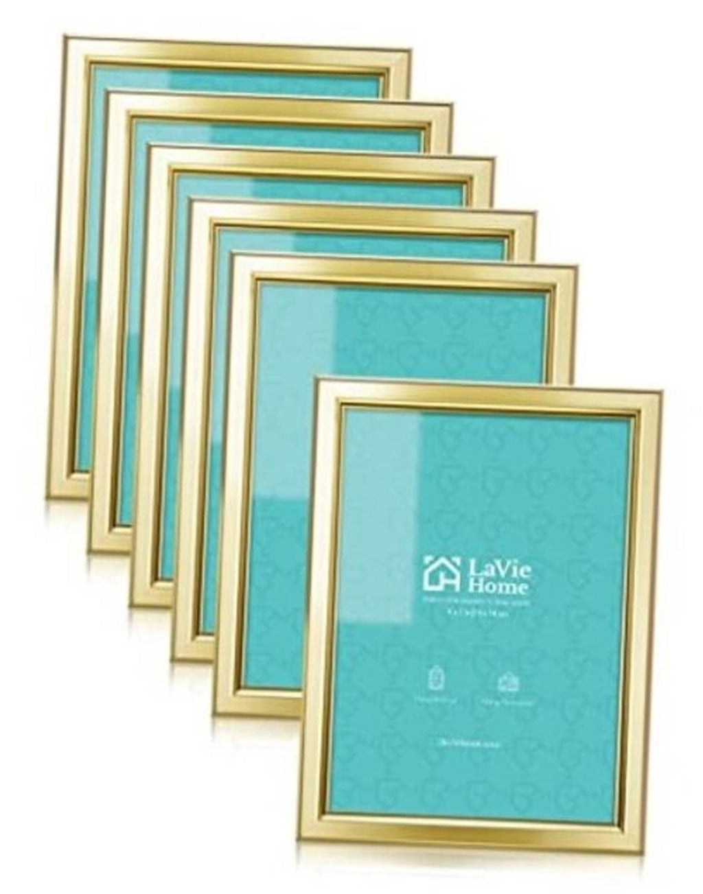 Gold picture frame set with teal backing, 5x7 style