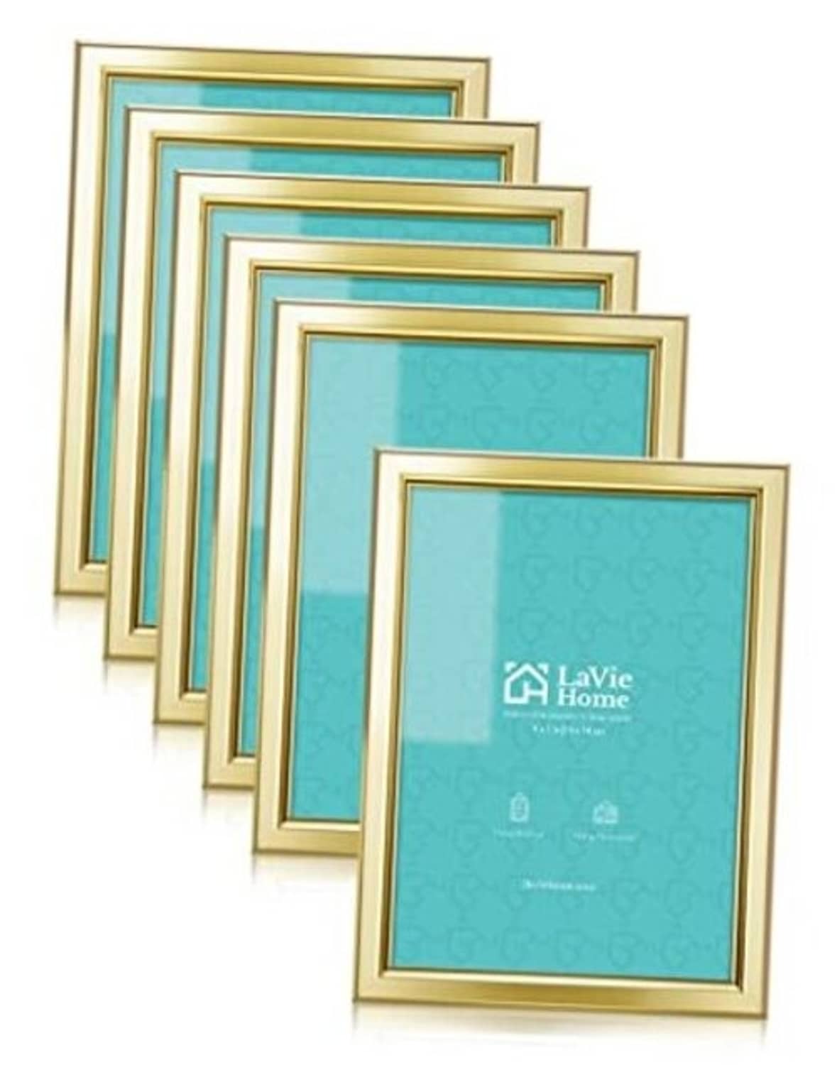 Gold picture frame set with teal backing, 5x7 style