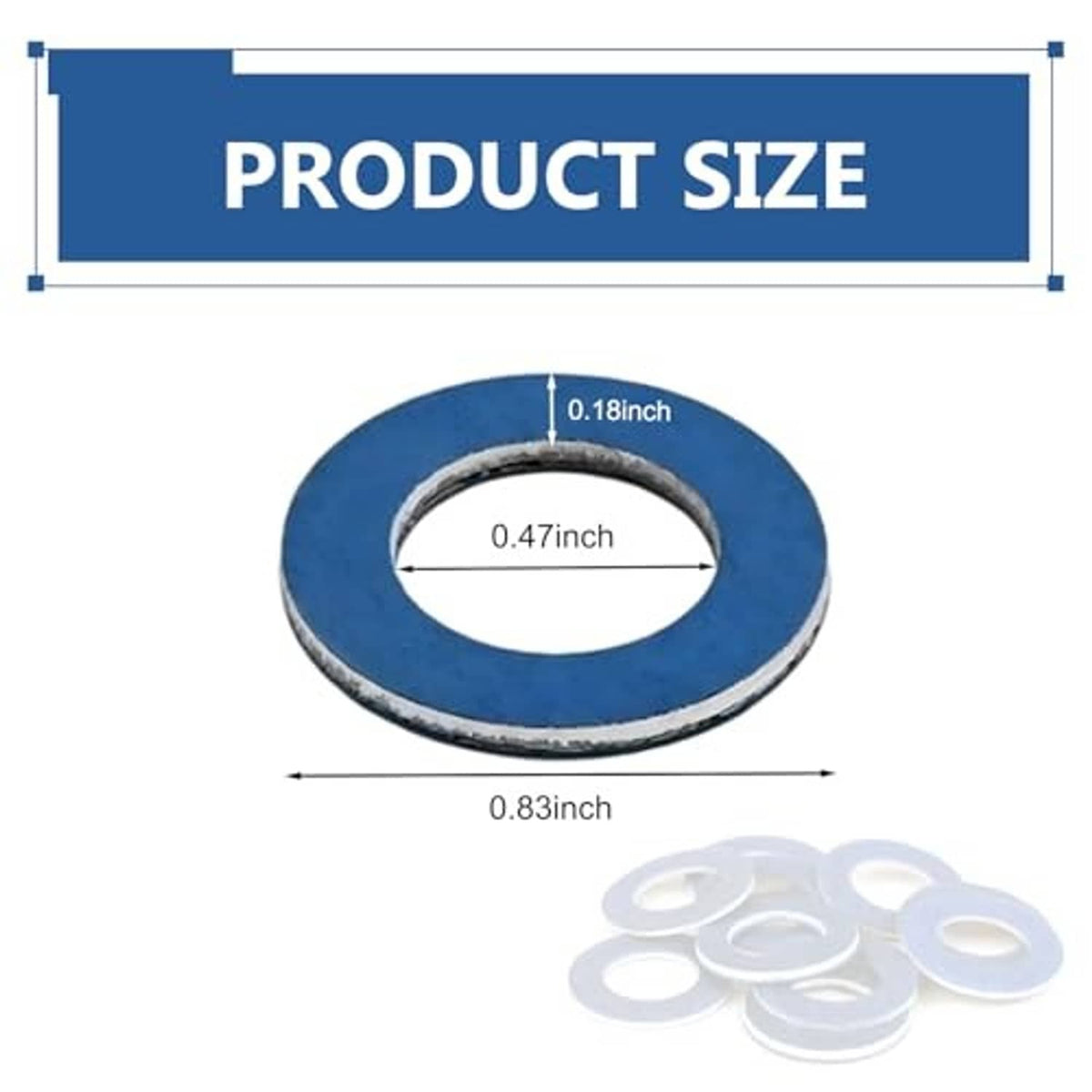 Blue aluminum crush gasket washer, round with central hole and metal rim