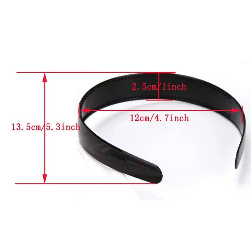 Black elastic headband with teeth; diagram lists 12cm and 13.5cm sizes