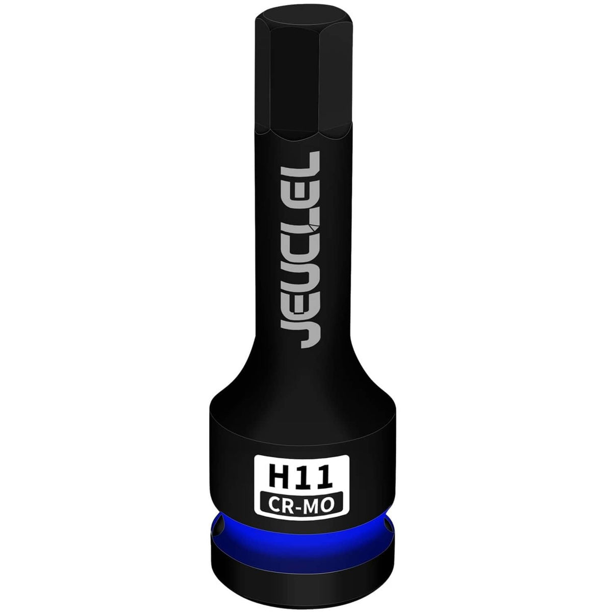 H11 1/2-inch drive impact hex bit socket, black with CR-Mo label and blue ring